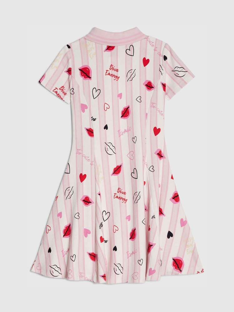River Island Pink Stripe Lip & Hearts Print Polo Dress - Image 2 of 4