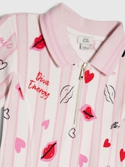 River Island Pink Stripe Lip & Hearts Print Polo Dress - Image 4 of 4