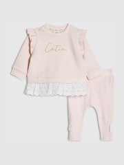 River Island Broderie Frill Sweatshirt & Leggings Set - Imaginea 1 din 10