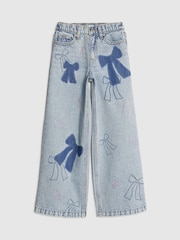 River Island Blue Bow Patchwork Wide Leg Jeans - Image 1 of 4