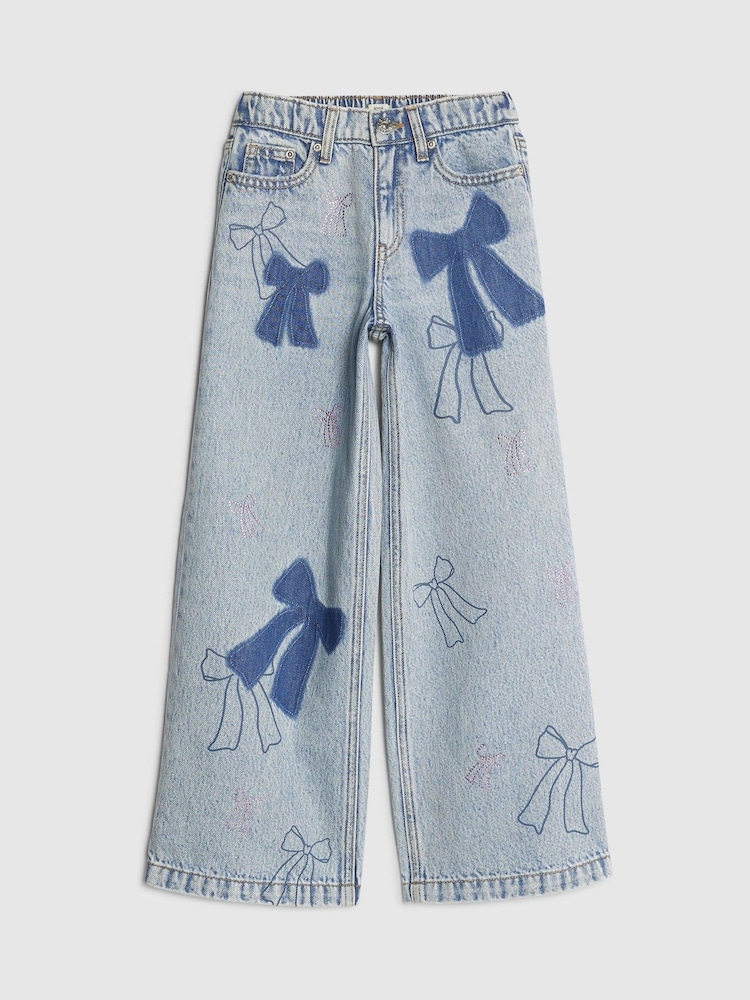 River Island Blue Bow Patchwork Wide Leg Jeans - Image 1 of 4