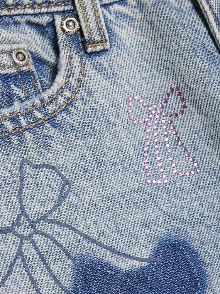 River Island Blue Bow Patchwork Wide Leg Jeans - Image 4 of 4