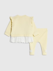 River Island Yellow Broderie Frill Sweat Top & Leggings Set - Image 2 of 6