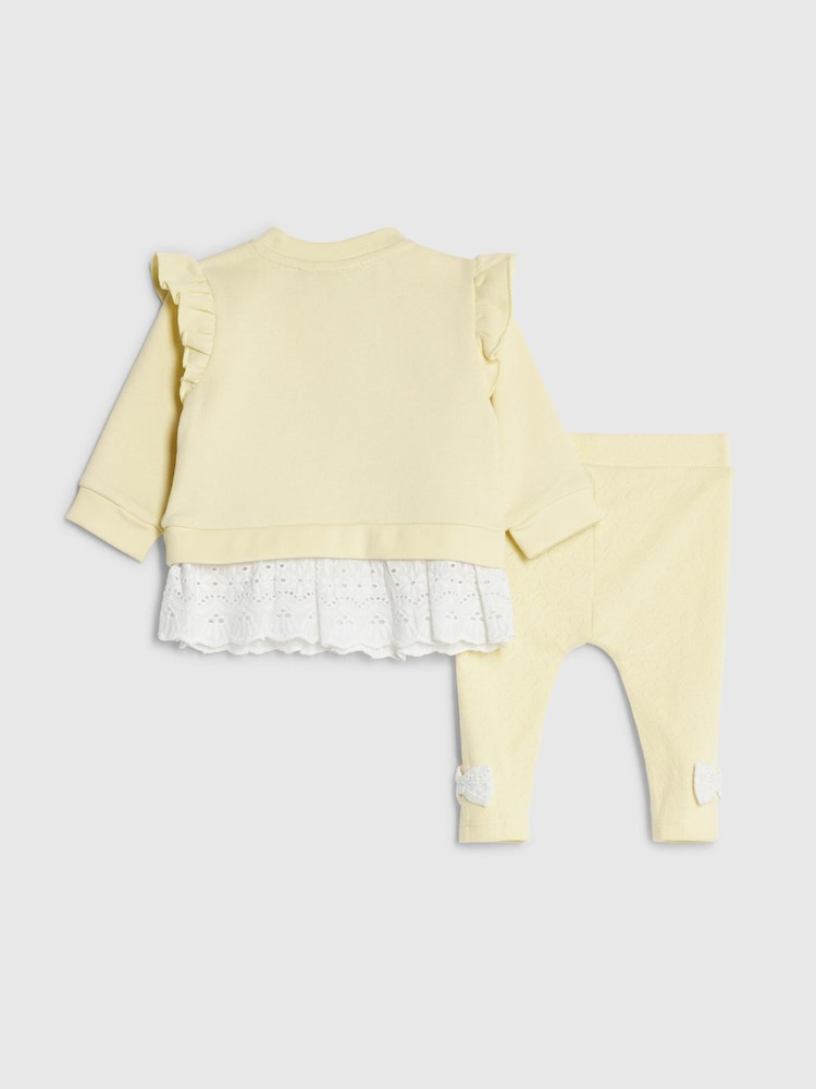 River Island Yellow Broderie Frill Sweat Top & Leggings Set - Image 2 of 6