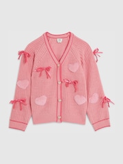 River Island Pink 3D Heart & Bow Cardigan - Image 1 of 4