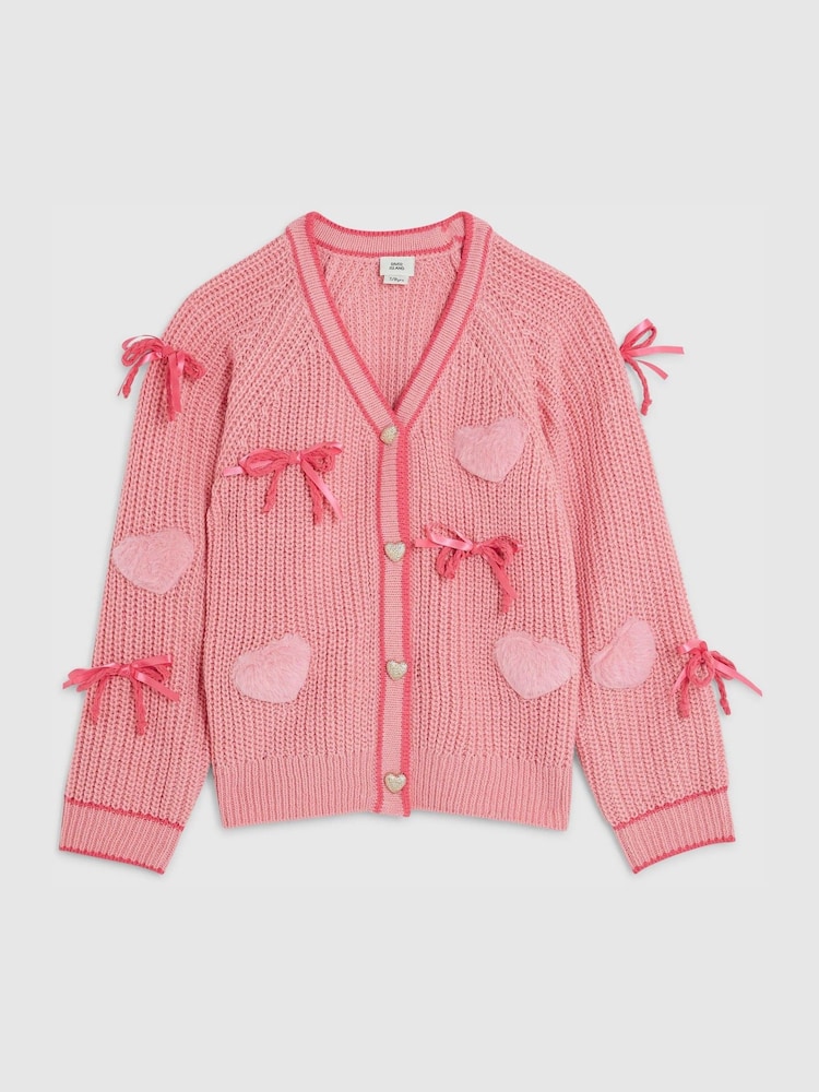 River Island Pink 3D Heart & Bow Cardigan - Image 1 of 4