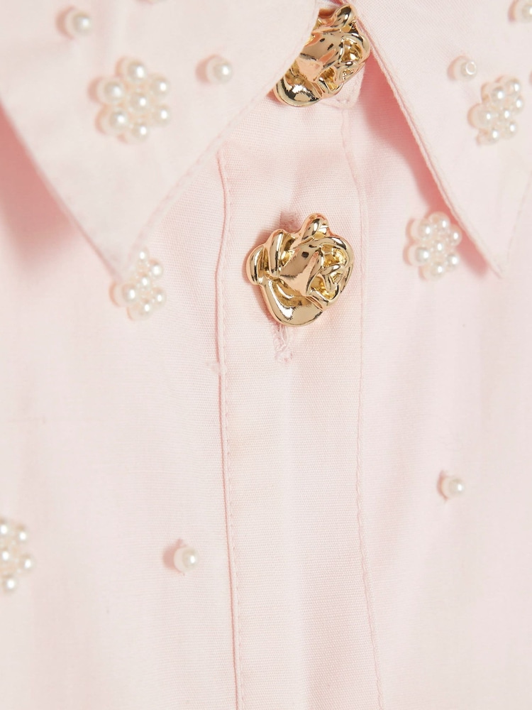 River Island Pink Embellished Shirt Dress - Image 3 of 3 River Island Pink Embellished Shirt Dress - Image 3 of 3