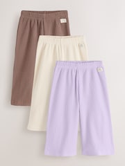 Neutral/Lilac Ribbed Wide Leg Trousers 3 Pack (3mths-7yrs) - Image 1 of 7