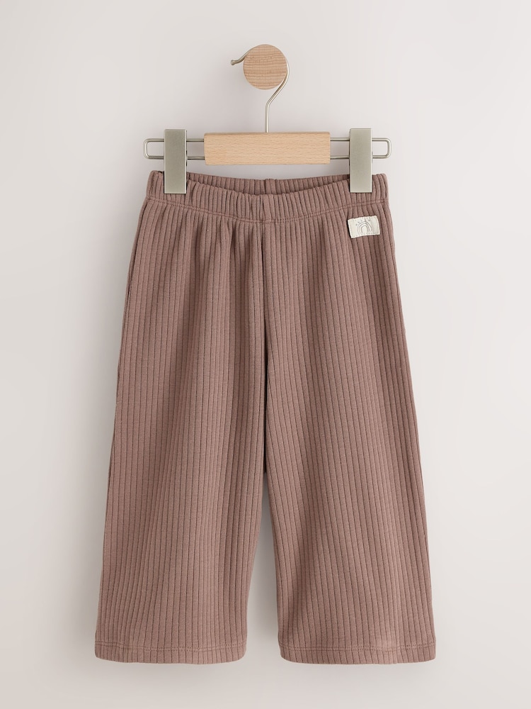 Neutral/Lilac Ribbed Wide Leg Trousers 3 Pack (3mths-7yrs) - Image 2 of 7