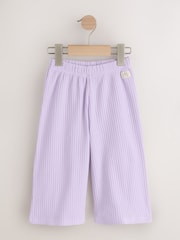 Neutral/Lilac Ribbed Wide Leg Trousers 3 Pack (3mths-7yrs) - Image 4 of 7