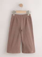 Neutral/Lilac Ribbed Wide Leg Trousers 3 Pack (3mths-7yrs) - Image 5 of 7