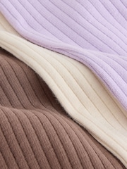 Neutral/Lilac Ribbed Wide Leg Trousers 3 Pack (3mths-7yrs) - Image 6 of 7