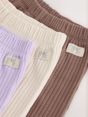 Neutral/Lilac Ribbed Wide Leg Trousers 3 Pack (3mths-7yrs) - Image 7 of 7