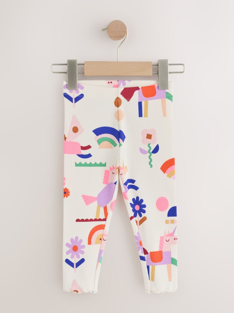 Pink Rainbow Horse Ribbed Leggings 5 Pack (3mths-7yrs) - Image 2 of 10