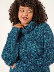 Roman Blue Curve Fluffy Roll Neck Knit Jumper - Image 1 of 5