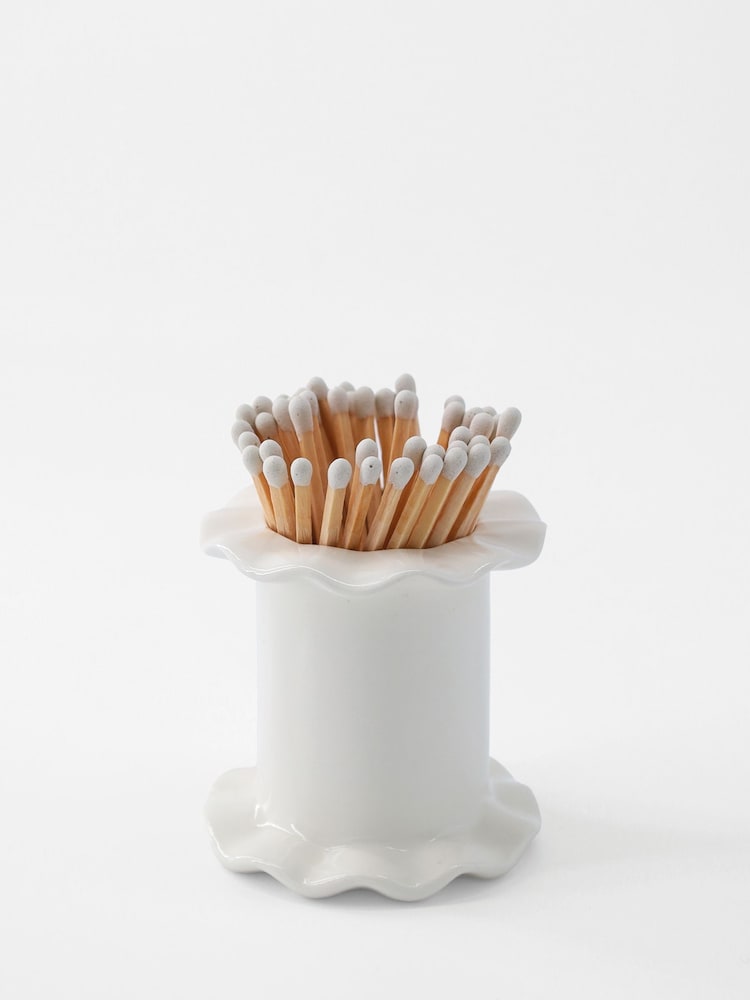 Sixty3 Styled White Ruffle Matchstick Holder - Image 2 of 5 Sixty3 Styled White Ruffle Matchstick Holder - Image 2 of 5