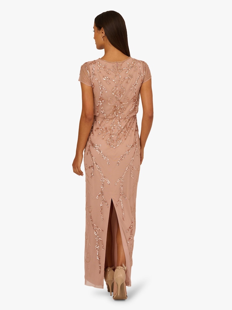 Adrianna Papell Pink Studio Bead Blouson Long Dress - Image 2 of 6 Adrianna Papell Pink Studio Bead Blouson Long Dress - Image 2 of 6