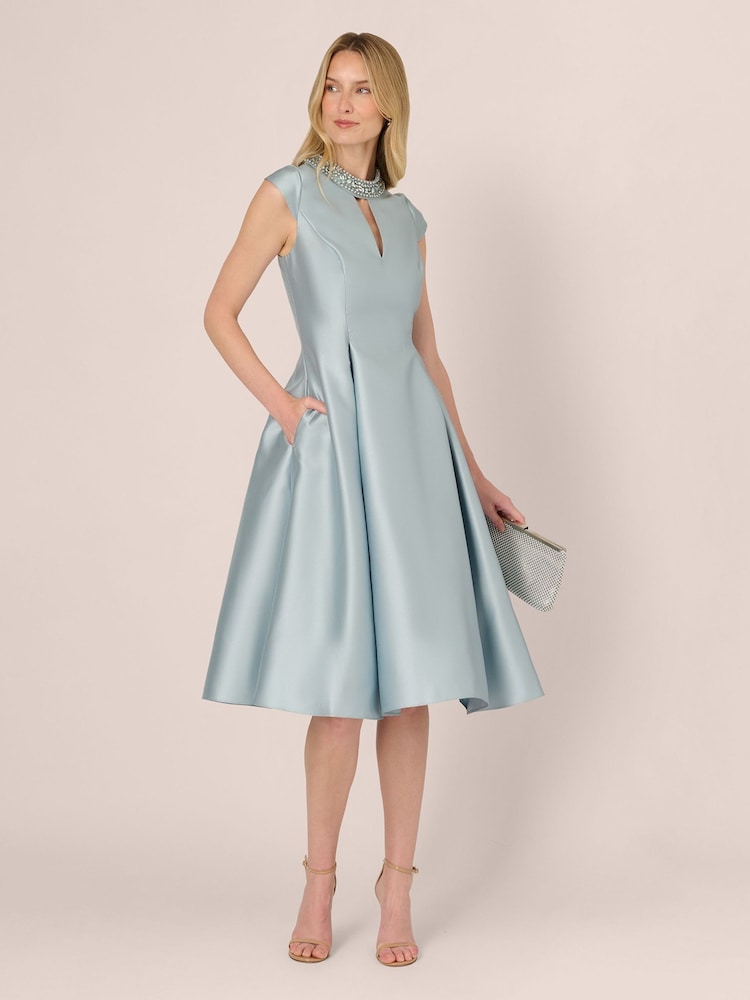 Adrianna Papell Blue Key Hole Mikado Dress - Image 1 of 6 Adrianna Papell Blue Key Hole Mikado Dress - Image 1 of 6
