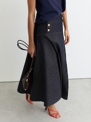 Reiss Dark Blue Skylar Button-Detail Denim Midi Skirt - Image 3 of 7