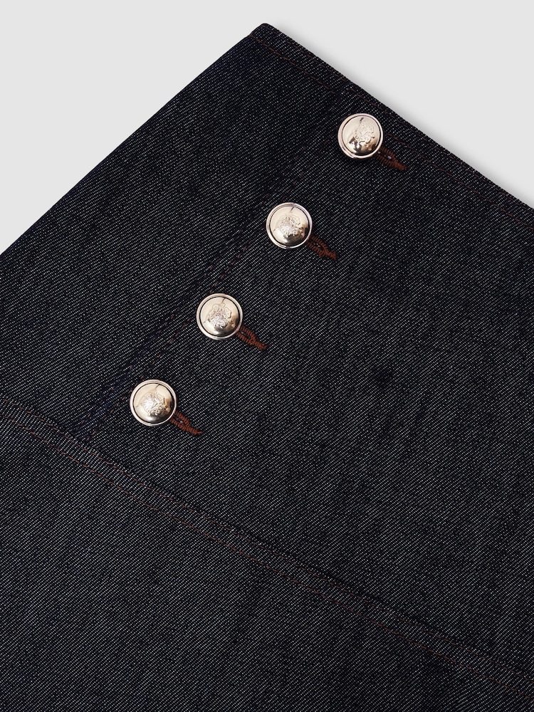 Reiss Dark Blue Skylar Button-Detail Denim Midi Skirt - Image 7 of 7