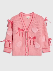River Island Pink 3D Heart & Bow Cardigan - Image 1 of 4