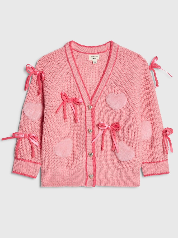River Island Pink 3D Heart & Bow Cardigan - Image 1 of 4