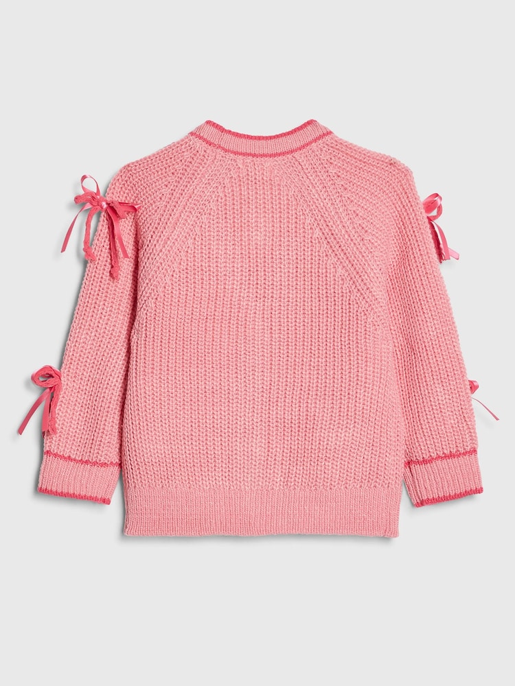 River Island Pink 3D Heart & Bow Cardigan - Image 2 of 4