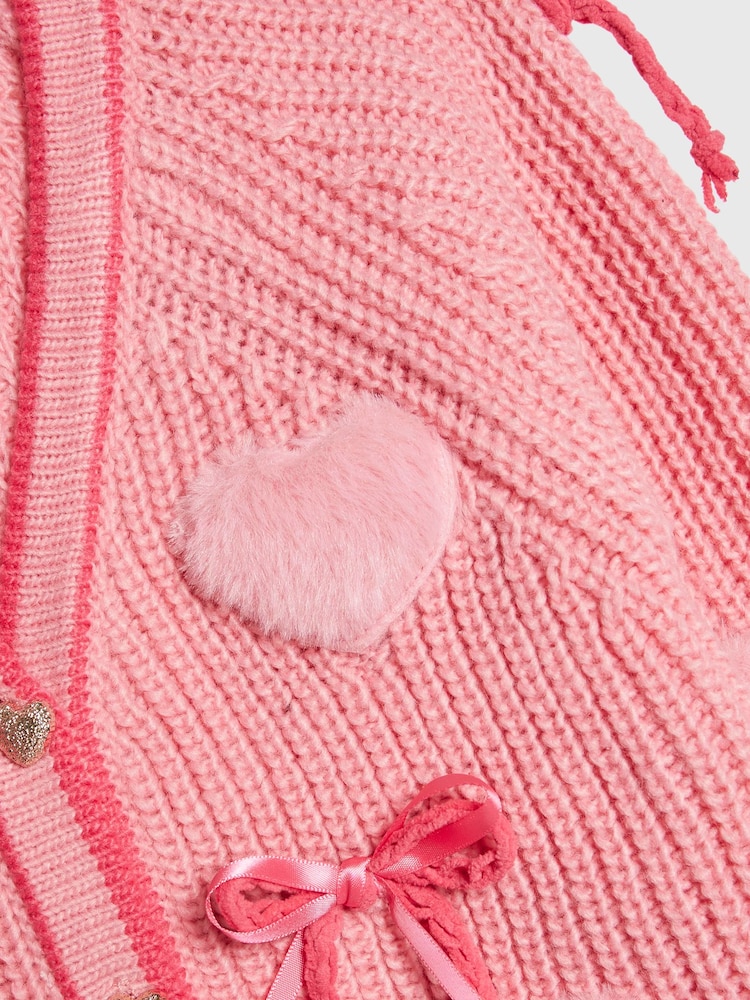 River Island Pink 3D Heart & Bow Cardigan - Image 4 of 4