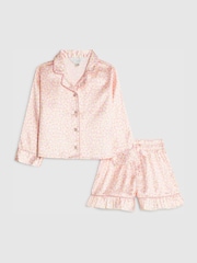 River Island Yellow Leopard Satin Short Pyjamas - Image 1 of 5