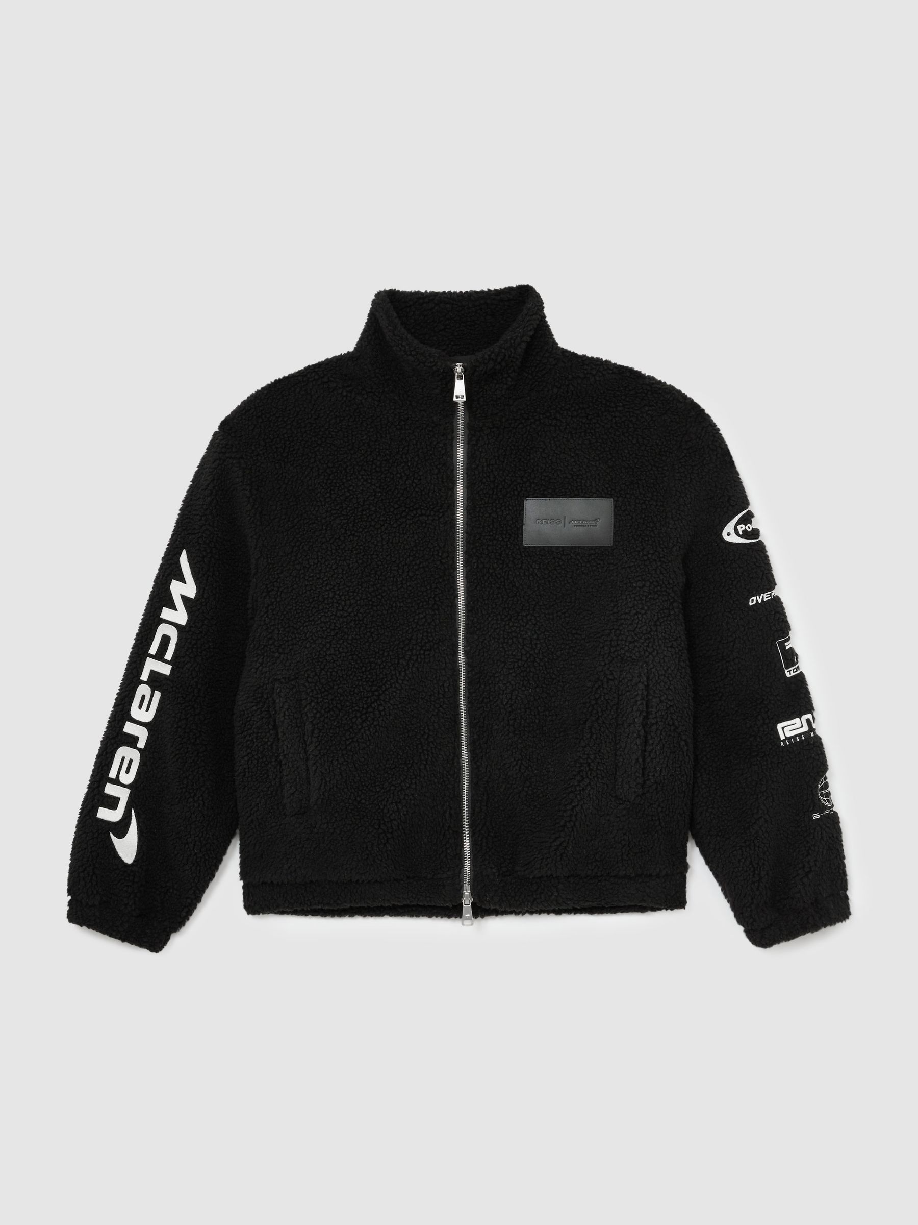 Buy Mclaren Black Nylo McLaren Racing Logo Fleece Jacket Unisex