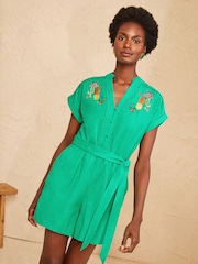 Love & Roses Green Petite Embroidered Roll Sleeve Playsuit - Image 4 of 4