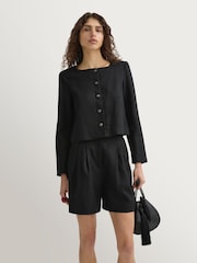 Posse Black Marchello Pleated Linen Shorts - Image 1 of 4