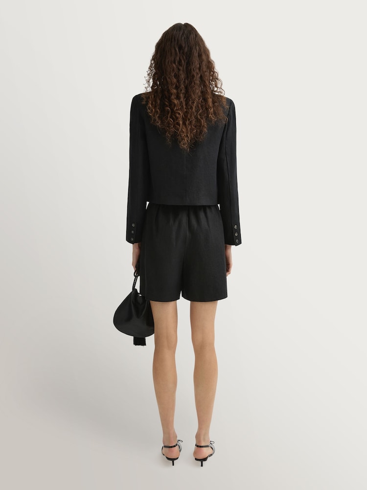 Posse Black Marchello Pleated Linen Shorts - Image 2 of 4