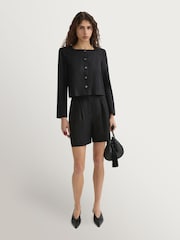 Posse Black Marchello Pleated Linen Shorts - Image 3 of 4