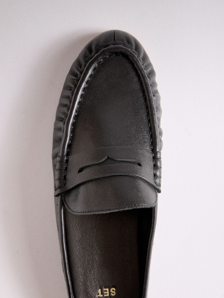 Buy The Set Black Premium Leather Suede Backless Loafers from Next Oman
