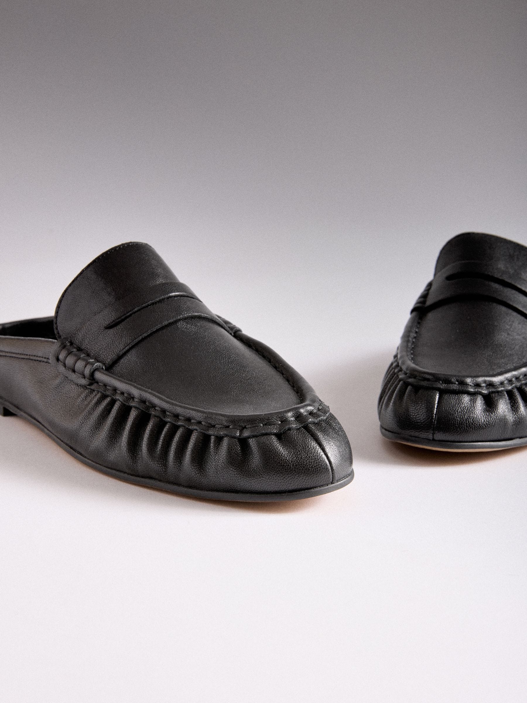 Buy The Set Black Premium Leather Suede Backless Loafers from Next USA
