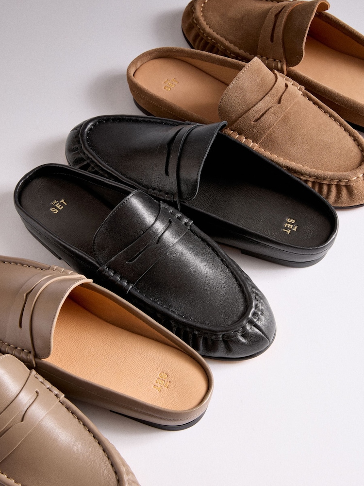 Czarny - The Set Premium Leather Suede Backless Loafers - Obraz 7 z 7
