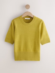 黄水晶色 黄色 - 超柔软短袖针织上衣 - 7的图像5｝