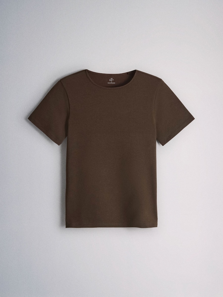 The Set 8 Pack Short Sleeve Fitted Crew Neck Tops Neutral/Brown/Stripe/White - Image 6 of 6