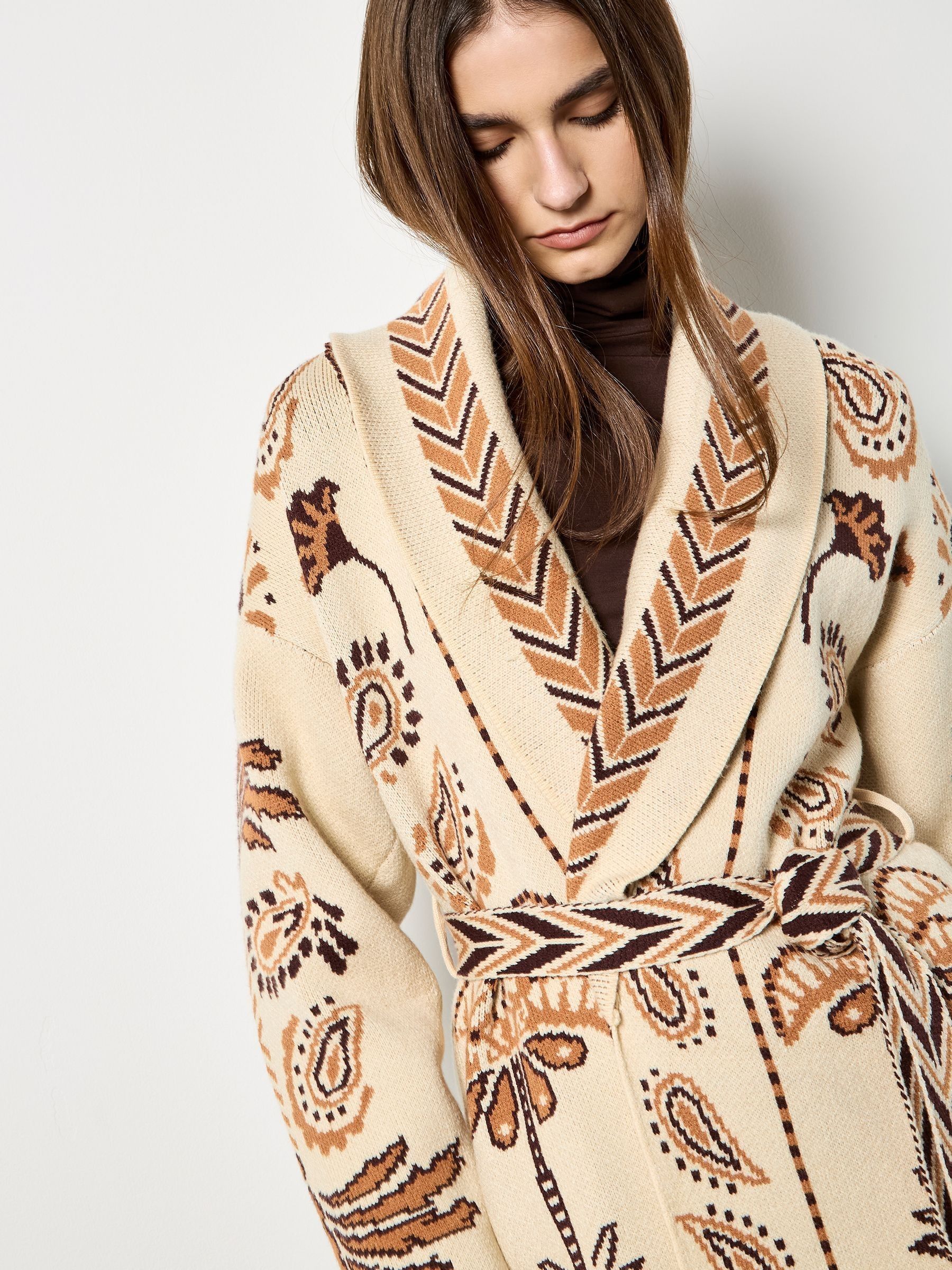 Buy Apricot Natural Palm Tree Folk Open Cardigan from the Next UK