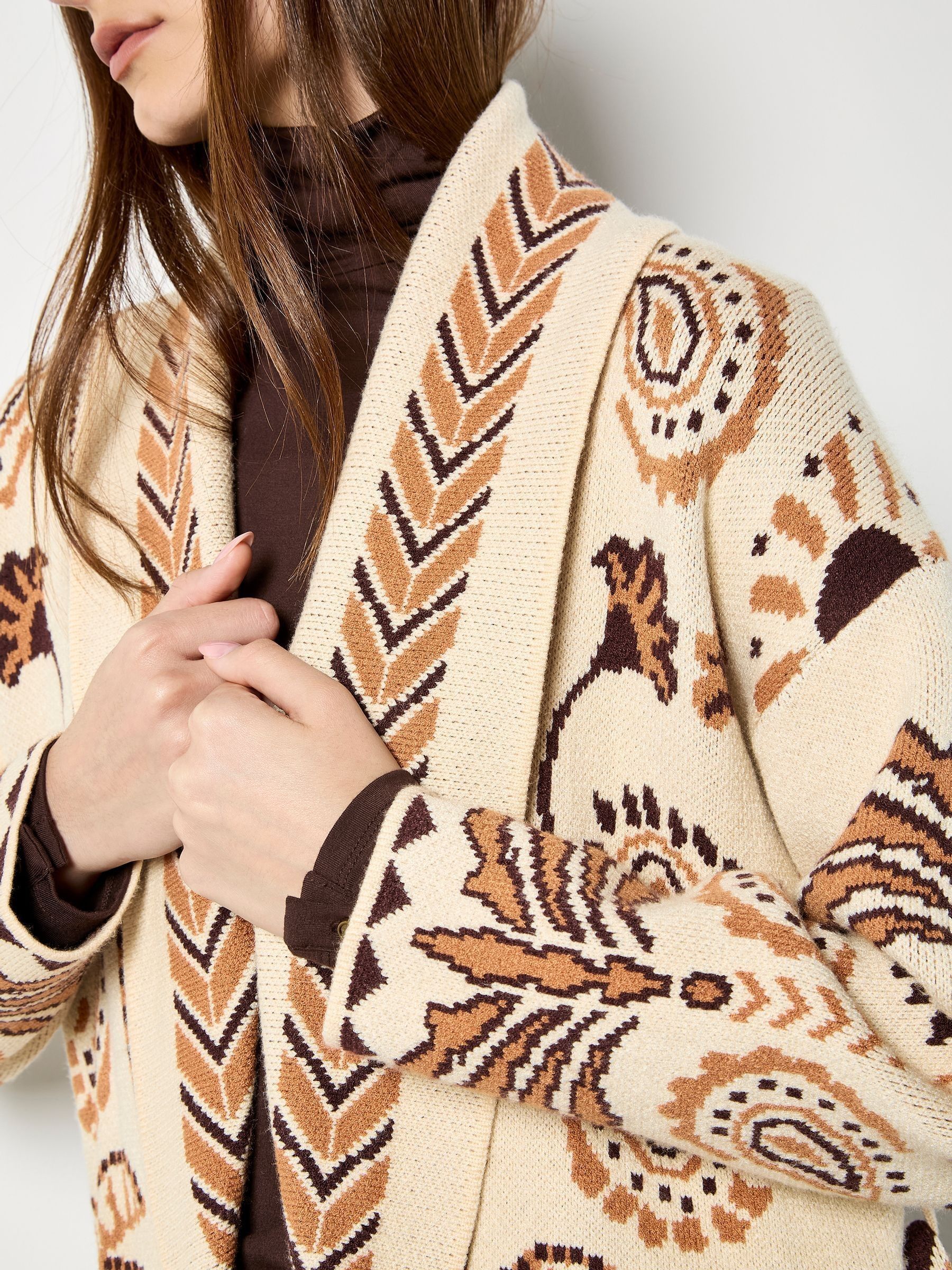 Buy Apricot Natural Palm Tree Folk Open Cardigan from the Next UK