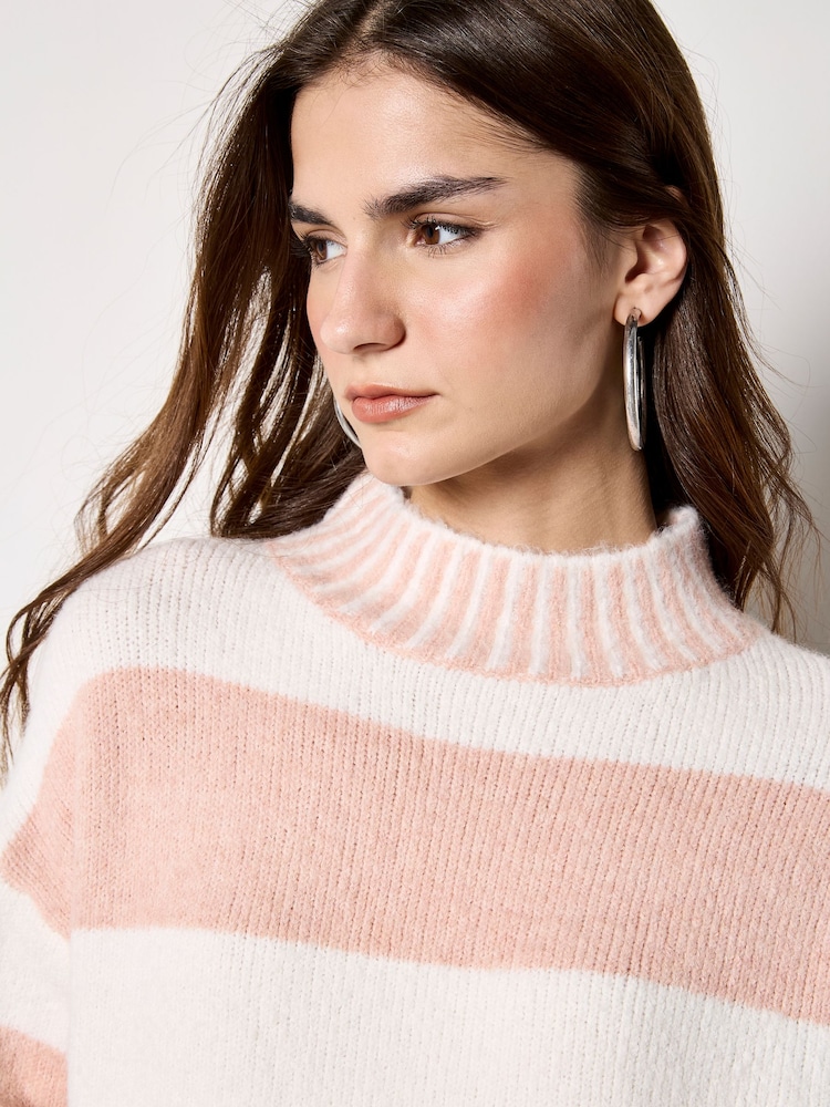 Apricot Pink Mixed Bold Stripe Jumper - Image 2 of 4 Apricot Pink Mixed Bold Stripe Jumper - Image 2 of 4