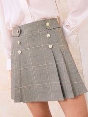 Lipsy Brown Check Military Button Pleated Mini Skirt - Image 1 of 4