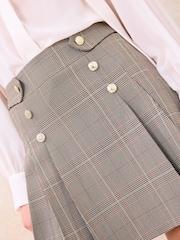 Lipsy Brown Check Military Button Pleated Mini Skirt - Image 3 of 4