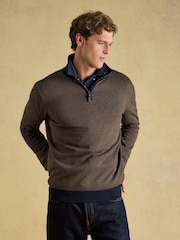 Joules Hillside Navy & Brown Striped Quarter Zip Knitted Jumper - Image 1 of 7