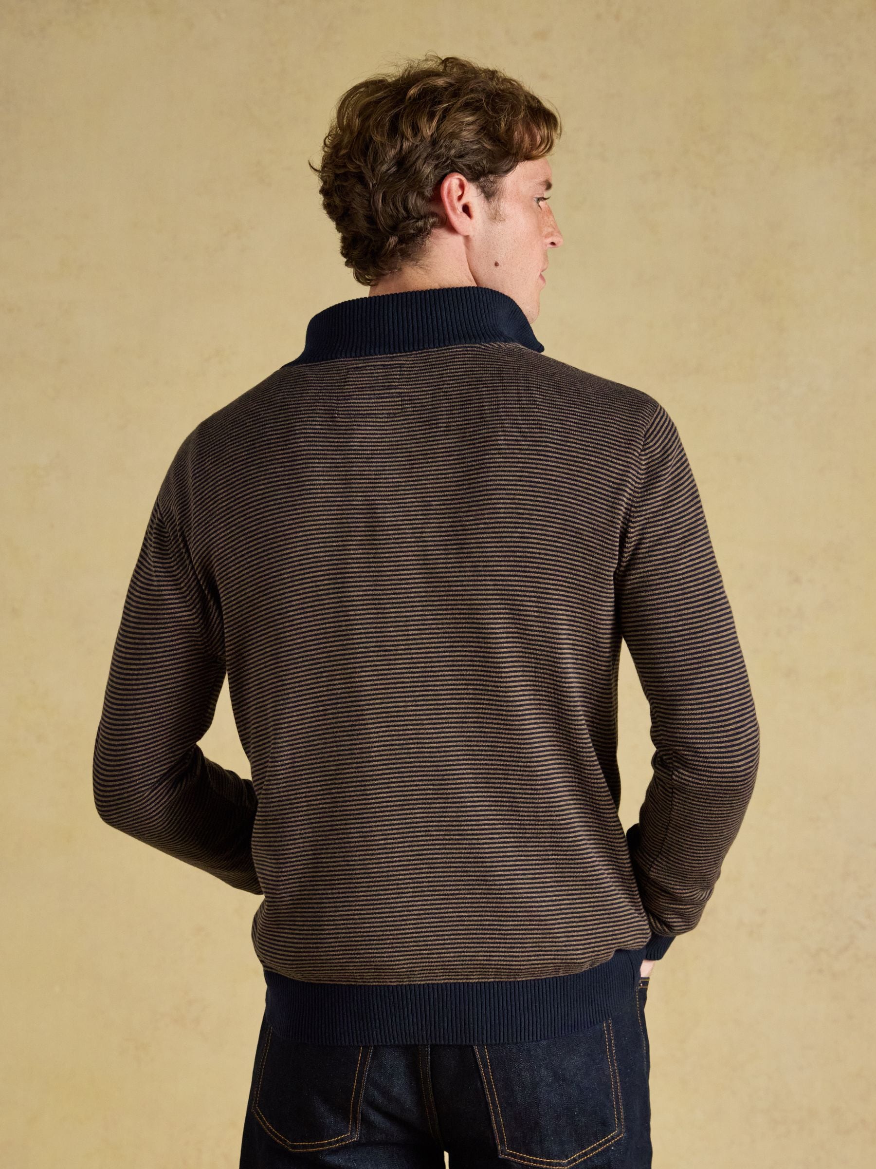 Buy Navy & Brown Striped - Joules Hillside Quarter Zip Knitted