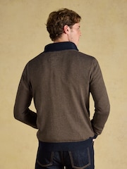 Joules Hillside Navy & Brown Striped Quarter Zip Knitted Jumper - Image 2 of 7