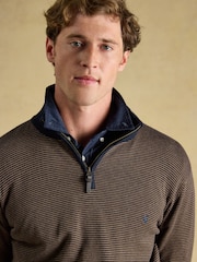 Joules Hillside Navy & Brown Striped Quarter Zip Knitted Jumper - Image 4 of 7