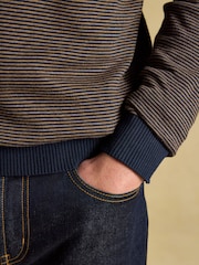 Joules Hillside Navy & Brown Striped Quarter Zip Knitted Jumper - Image 5 of 7