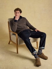 Joules Hillside Navy & Brown Striped Quarter Zip Knitted Jumper - Image 6 of 7